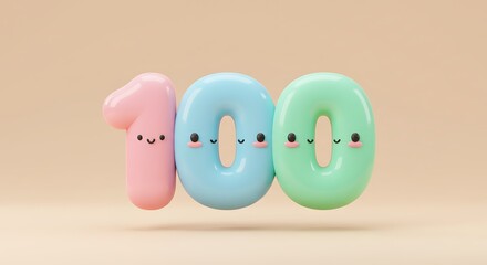 Playful Pastel Number 100: Cute Cartoon Balloons