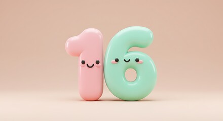 Playful Pastel Number Sixteen: Sweet 3D Rendered Design