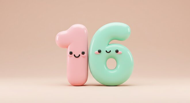 Playful Pastel Number Sixteen: Sweet 3D Rendered Design