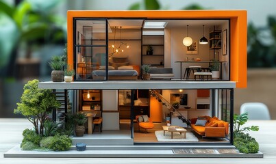 Miniature model of house on blurred background.