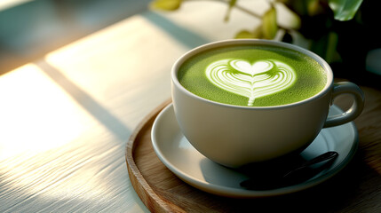 Hot matcha latte (green tea) with hot milk in ceramic bowl. Healthy drink antioxidant ingredient.Traditional japanese drink.