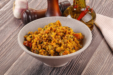 Vegan garnish - lentil with vegetables