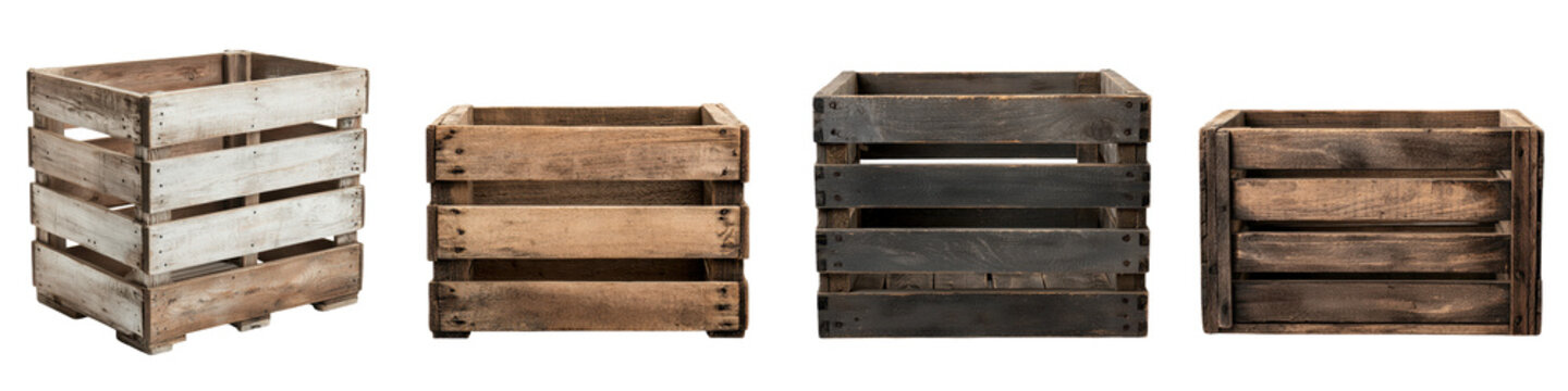 Stacked vintage wooden crates and boxes used as rustic home decor storage solution or display pieces  Recycled and upcycled wooden containers in a variety of sizes shapes and distressed finishes