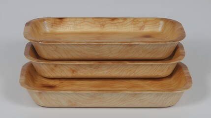 Stack of Three Wooden Serving Trays with Smooth Natural Finish