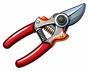 vector of a pruning shears, stainless steel blades with a spring mechanism, isolated on a white background.
