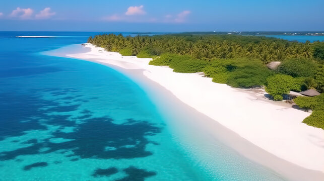 Maldives Vacation Destination: White Sand Beach and Turquoise Sea on Ukulhas Island