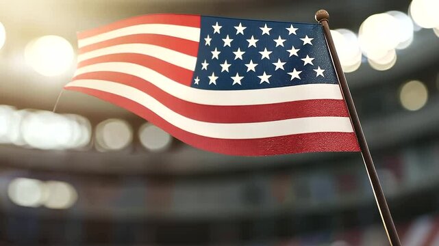 USA flag waving during baseball game seventh inning stretch
