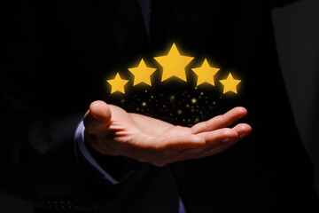 Customer Experience Concept, Best Excellent Services Rating for Satisfaction present by Hand of Client Showing excellent rating Five Star..