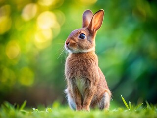 Fototapeta premium Adorable Brown Bunny Standing Tall, Cute Rabbit on Hind Legs, Wildlife Stock Photo