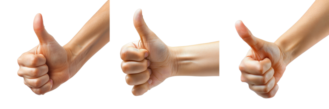 Three Hands Showing Thumbs Up Gesture on White Background Isolated for Positive Feedback and Approval Representation
