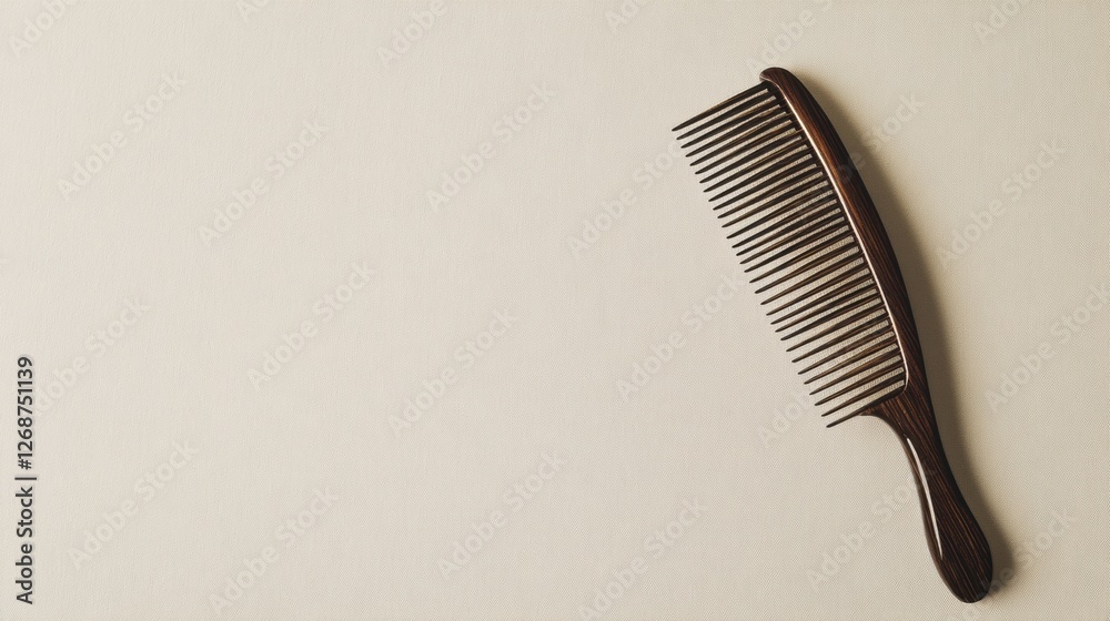 Aufkleber Wooden comb placed on a smooth light colored background creating a minimalistic aesthetic for hair care. Generative AI