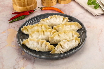 Japanese steamed Gyoza stuffed dumplings