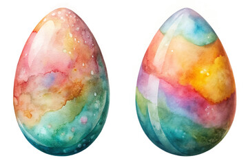 Colorful watercolor eggs, vibrant pastel hues, artistic design, Easter decoration, festive art, spring celebration.