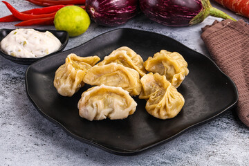 Steamed Nepali Momo stuffed dumplings