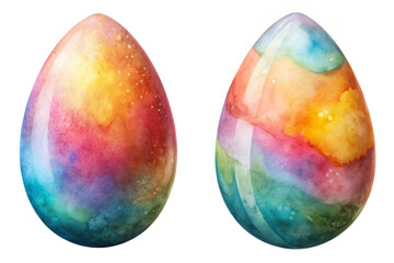 Colorful watercolor eggs, vibrant abstract patterns, artistic design, easter decoration, spring theme.