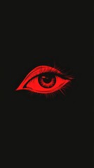 Stylized red eye with long lashes on black background