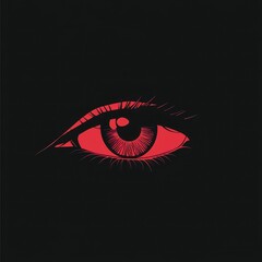 A striking single red eye gazes from a dark background