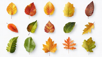 Fototapeta premium Autumn leaves on a white background Flat lay top view 