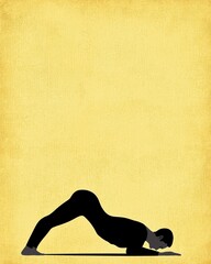 Silhouette of Person in Upward Facing Dog Yoga Pose on Yellow Textured Background