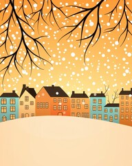 Obraz premium Snow Covered Village at Sunset Pastel Houses and Falling Snow