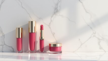 Chapped lips, Luxury lip care products on marble counter photorealistic