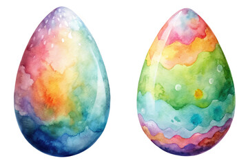 Colorful watercolor eggs, vibrant pastel hues, artistic design, spring holiday themes, decorative elements, festive celebration.