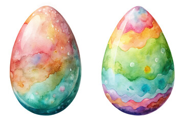 Colorful watercolor eggs, vibrant pastel hues, artistic design, festive decoration, spring celebration, artistic illustration.