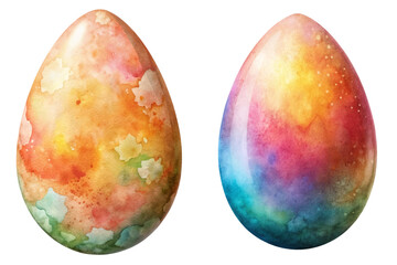 Fototapeta premium Colorful watercolor eggs, vibrant pastel hues, artistic design, festive decoration, spring celebration, creative artwork.