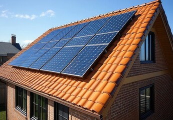 The roof of the residential building is equipped with solar panels.