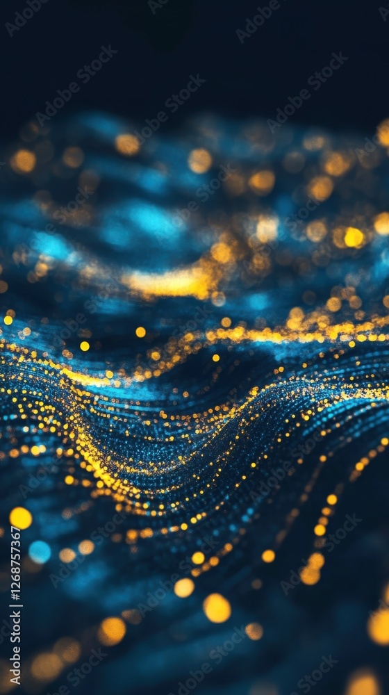 Poster stunning cyan and gold bokeh lights create a mesmerizing abstract landscape at night