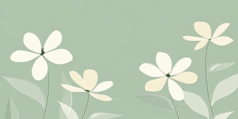 Minimalist flowers bloom against a soft pastel green background