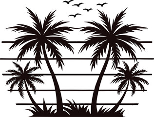 Silhouette Vintage T-shirt Design with Sunset, Palm Trees, and Distressed Texture,  Silhouette Vintage Sunset Tee, Retro Palm Tree T-shirt Design, Distressed Sunset Silhouette Shirt