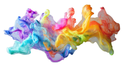 Colorful ink clouds mixing together on transparent background