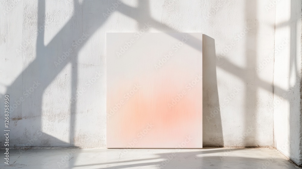 Poster minimalist white canvas with delicate pink tones illuminated by soft natural light in a serene galle