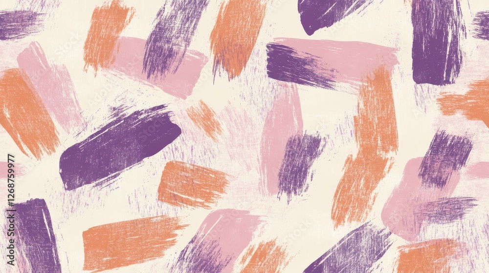 Poster chaotic brush marks create a minimalist artwork in muted peach and purple tones, showcasing abstract