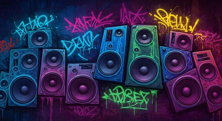Colorful Loudspeakers with Graffiti Art Style - Sound System Image
