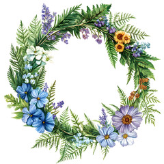 Floral Wreath Frame with Lush Greenery and Vibrant Blooms