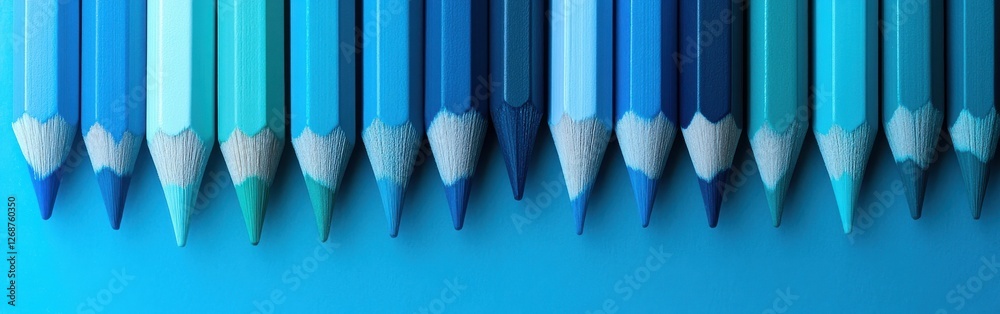 Poster smooth gradient pencil strokes create a stunning visual of blue shades arranged in a creative compos