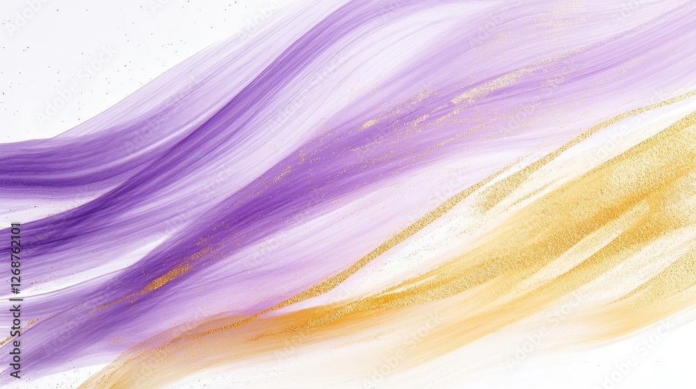 Aufkleber Delicate swirls of purple and gold on a soft white background create an abstract expression of elegance and creativity
