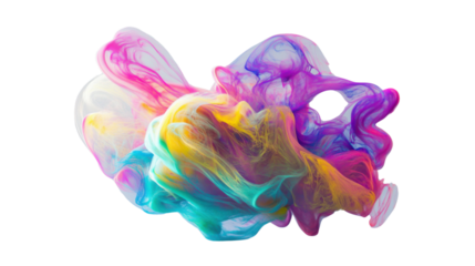 Colorful ink cloud forming abstract shapes on transparent background