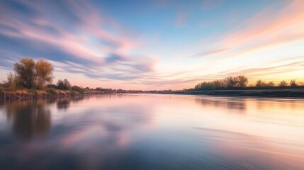 Fototapeta premium Dynamic Long Exposure River Landscape at Sunrise or Sunset