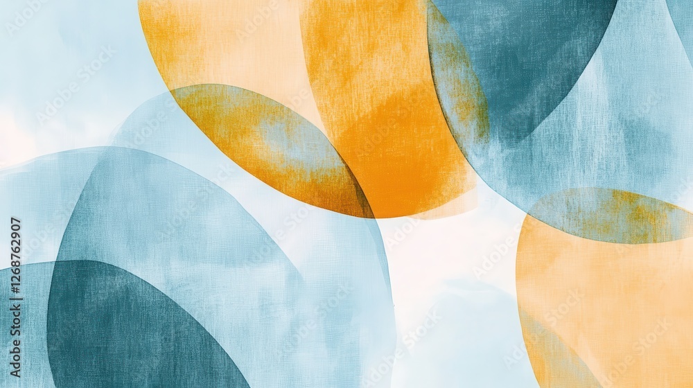 Poster swirling arcs of pastel blue and soft orange create an abstract composition with textured pencil str