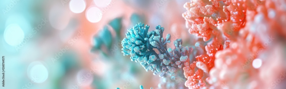 Poster vibrant bokeh design showcasing tropical shades of pink and teal with enchanting depth and texture