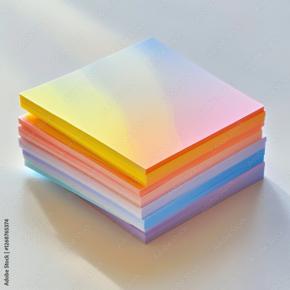 Poster colorful sticky notes stacked creatively in a minimalist workspace under natural light