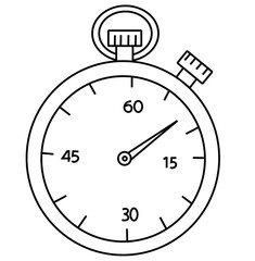 Cute cartoon hand drawn vector stop watch coloring page.