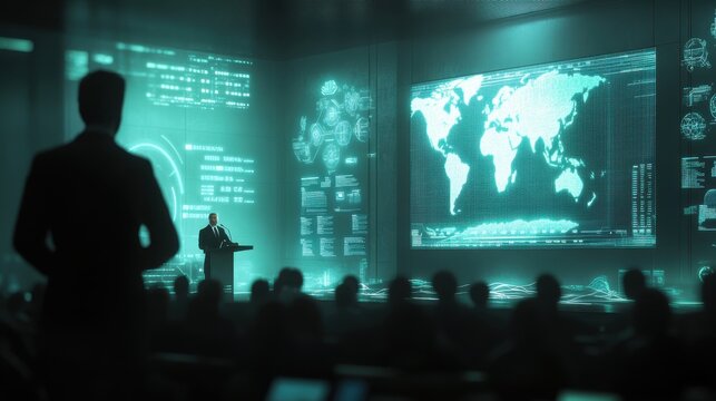 Dynamic business presentation with interactive technology in a modern conference room setting