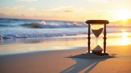 Daylight savings reminder, Sand timer on sunrise beach