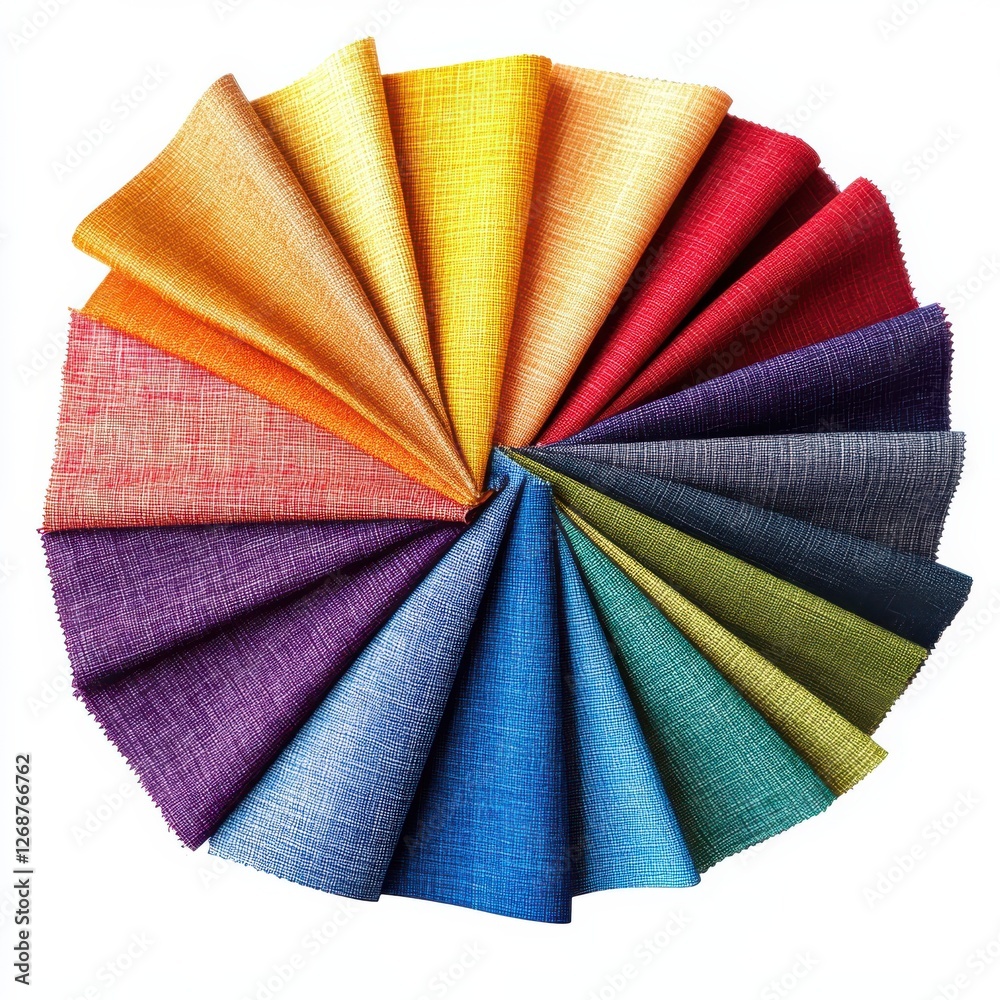 Poster colorful fabric swatches fanned out displaying various textures and patterns for design inspiration 