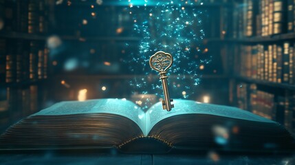 Unlock the Secrets of Knowledge: A Golden Key Above an Open Book