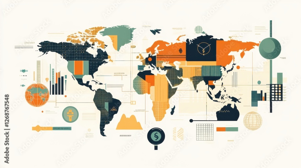 Leinwandbilder modern design of a world map showcasing global data and statistics for investment analysis and strat